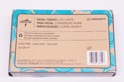 Medline NON243275 Facial Tissues, 2-Ply, White - Box of 40